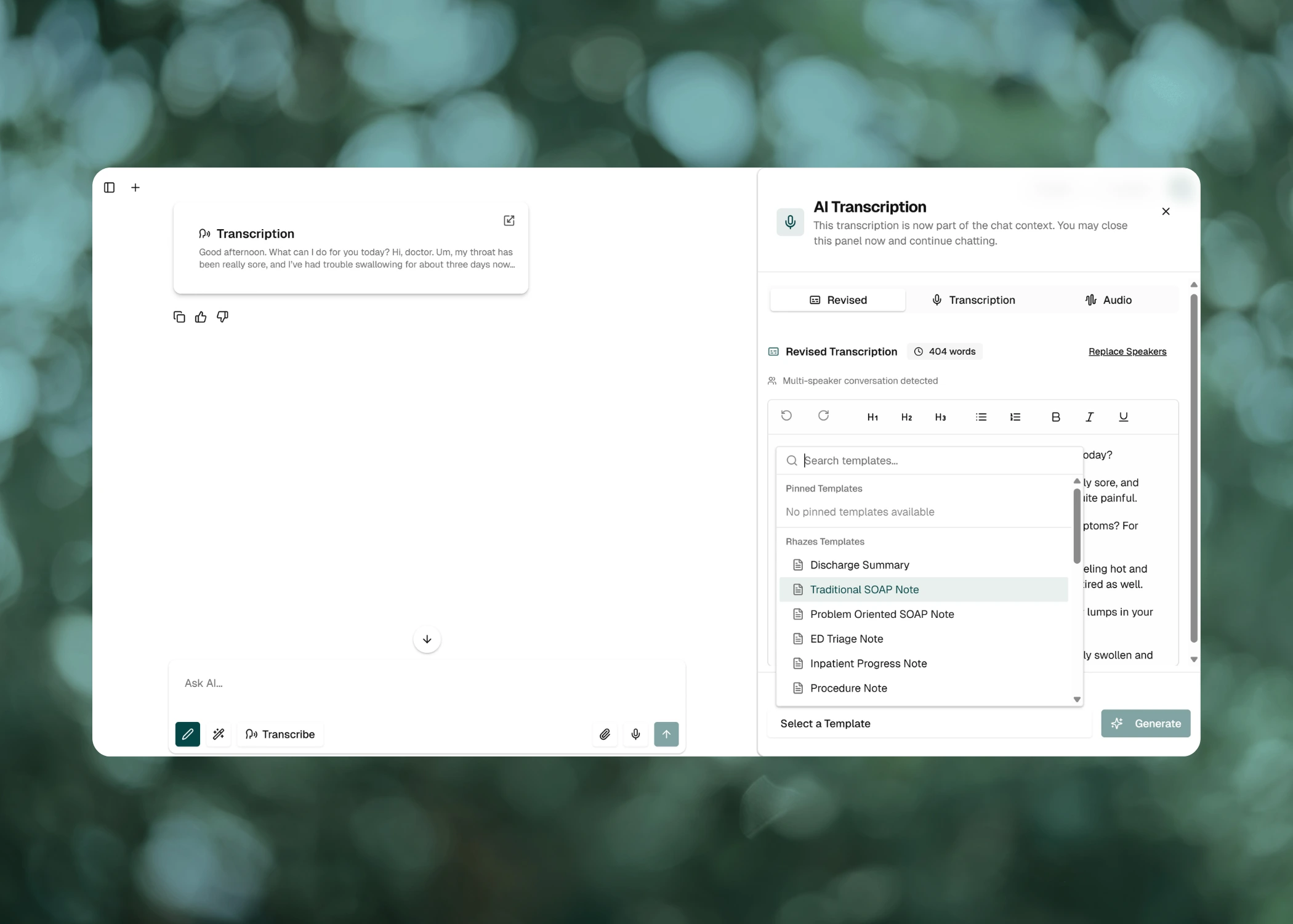 Transcribe consultations and generate customisable clinical documents.